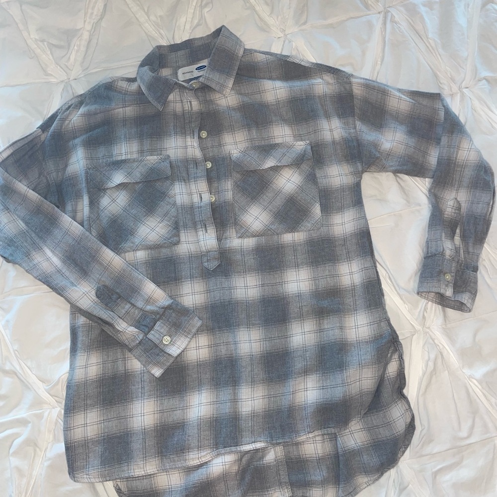 Grey plaid half button down